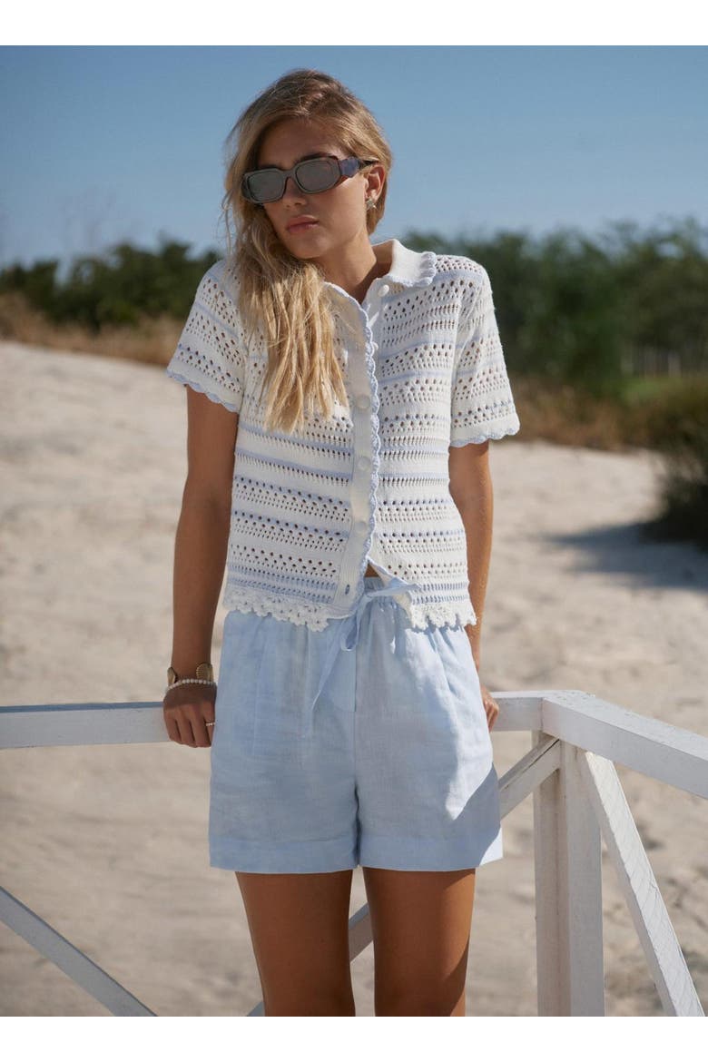 Cotton Blend Stripe Crochet Top, Alternate, color, Ivory