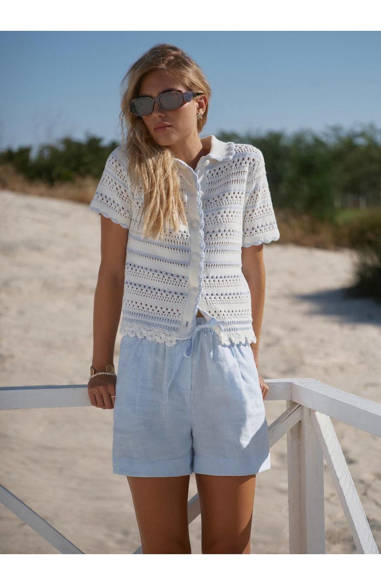 MINT VELVET Cotton Blend Stripe Crochet Top, Alternate, color, Ivory