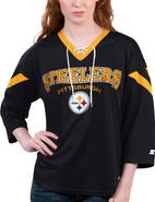 STARTER Women's Starter Black Pittsburgh Steelers Rally Lace-Up 3/4 Sleeve T-Shirt