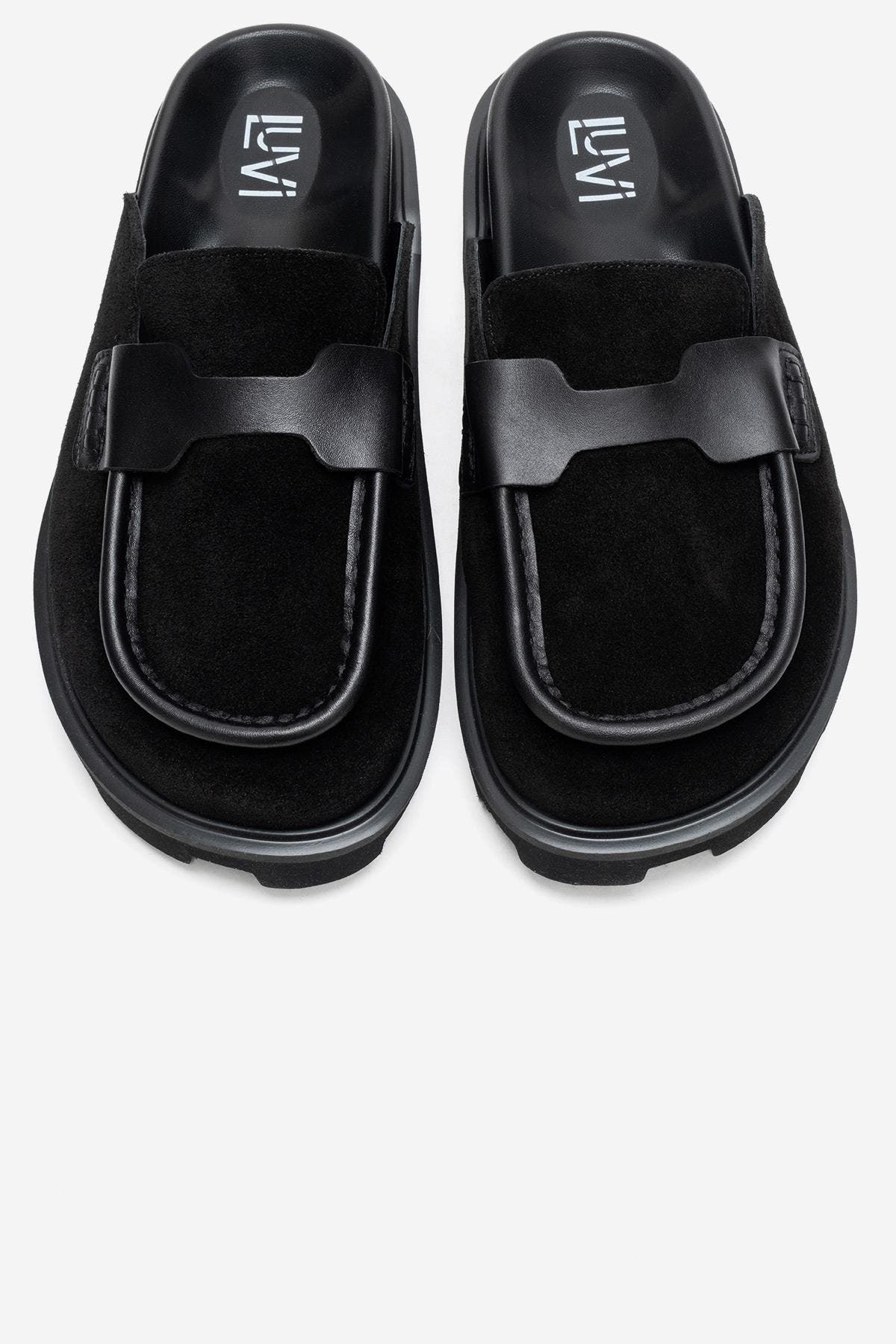 Vela Leather Slipper, Alternate, color, Black Suede