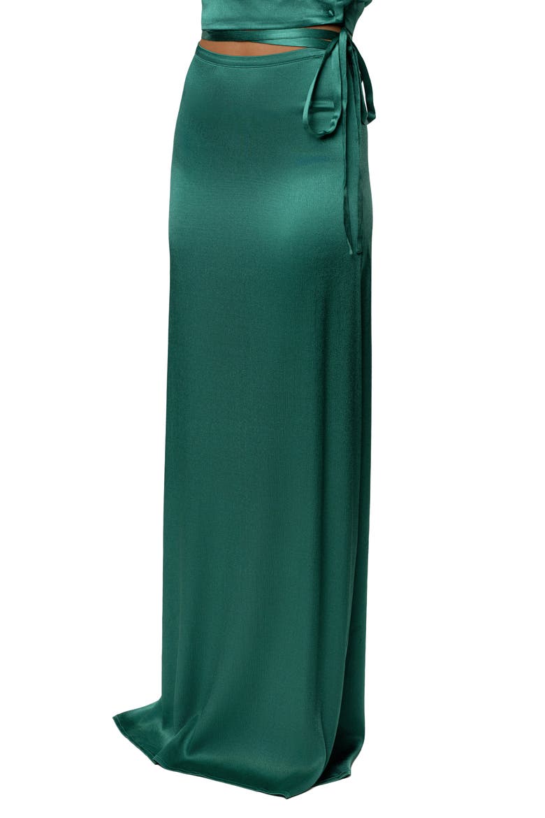 Golden Eve Satin Long Sleeve Top & Maxi Skirt Set, Alternate, color, GREEN