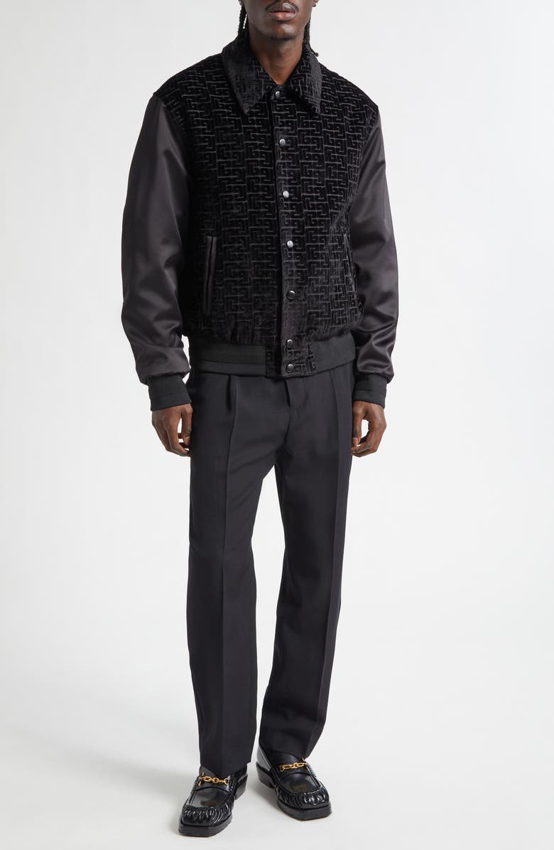 Balmain Pleated Pinstripe Straight Leg Wool Pants, Alternate, color, 0Pa Black