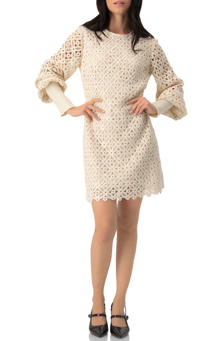 IVONNE Embroidered Crochet Mini Dress with Sequin Detailing, Alternate, color, Natural