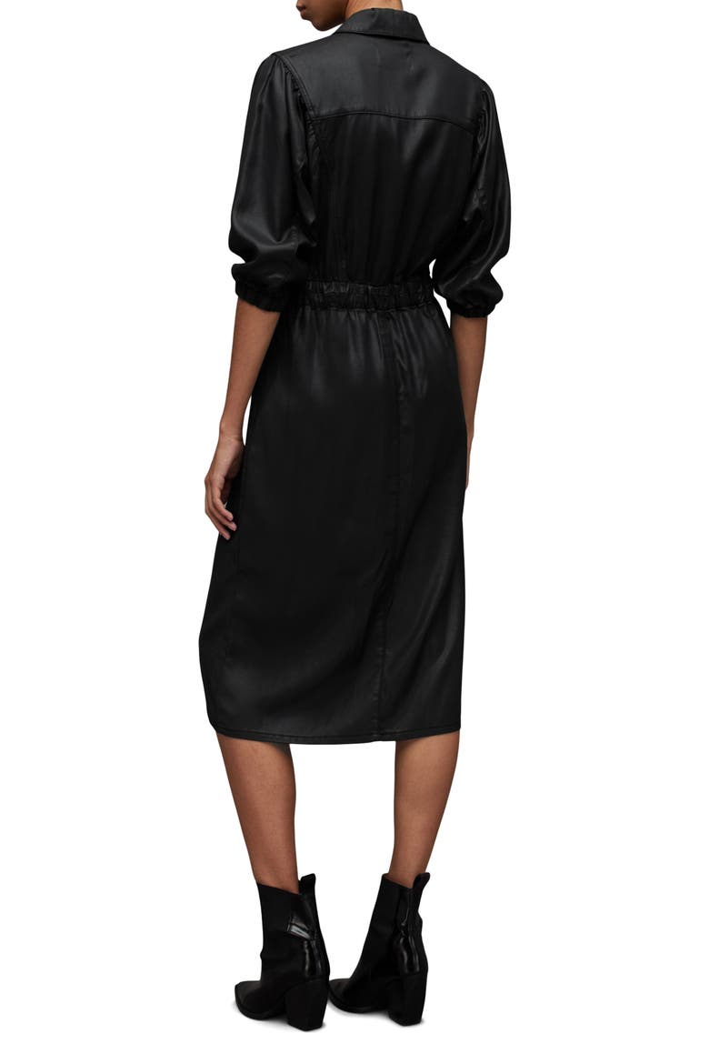 Osa Coated Denim Midi Shirtdress, Alternate, color, BLACK
