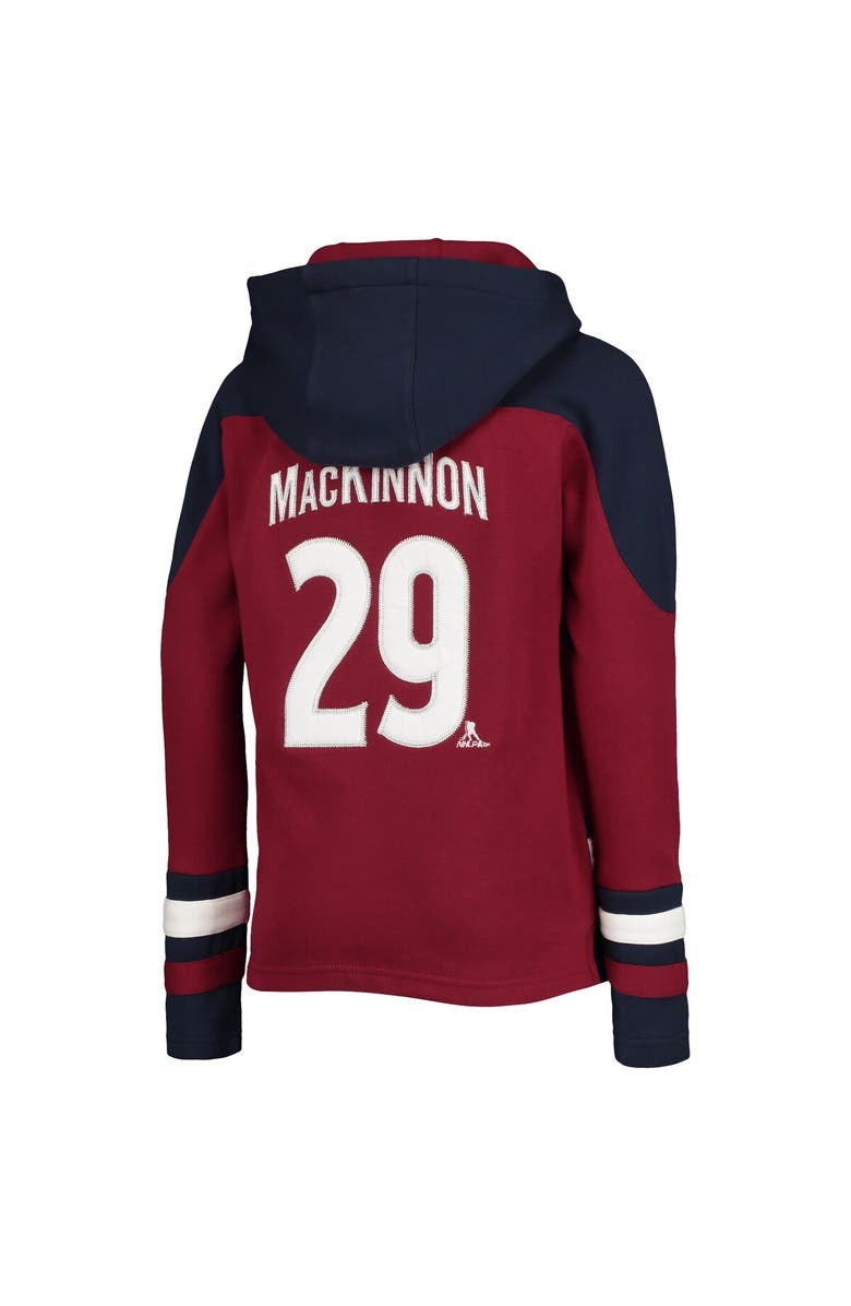 Outerstuff Youth Nathan MacKinnon Burgundy Colorado Avalanche Ageless Must-Have V-Neck Name & Number Pullover Hoodie, Alternate, color, 