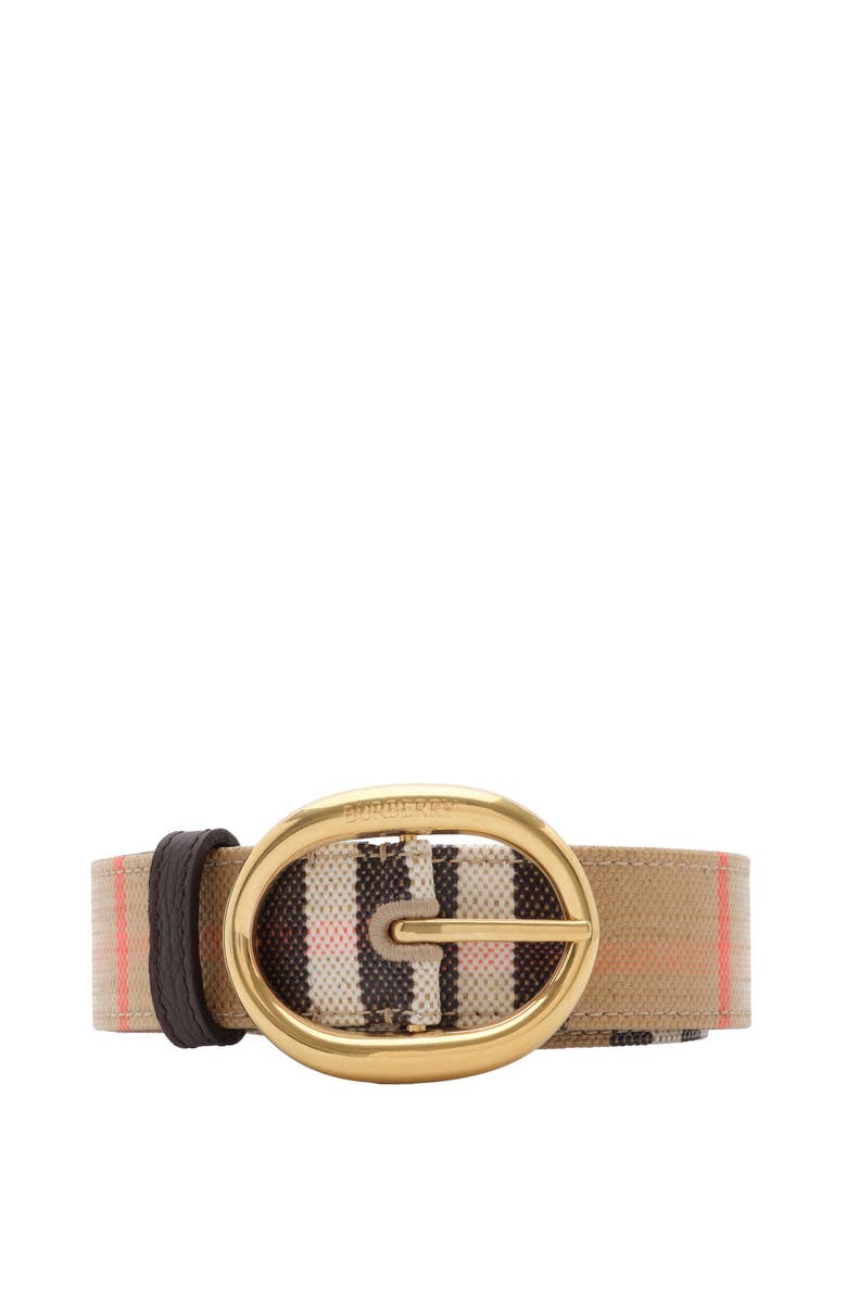 Burberry Reversible Check Bloomsbury Belt, Main, color, Sand Beige/Peat Brown