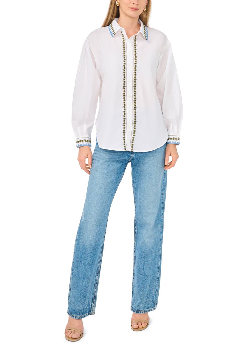 Embroidered Long Sleeve Button-Up Shirt, Alternate, color, BRIGHT WHITE