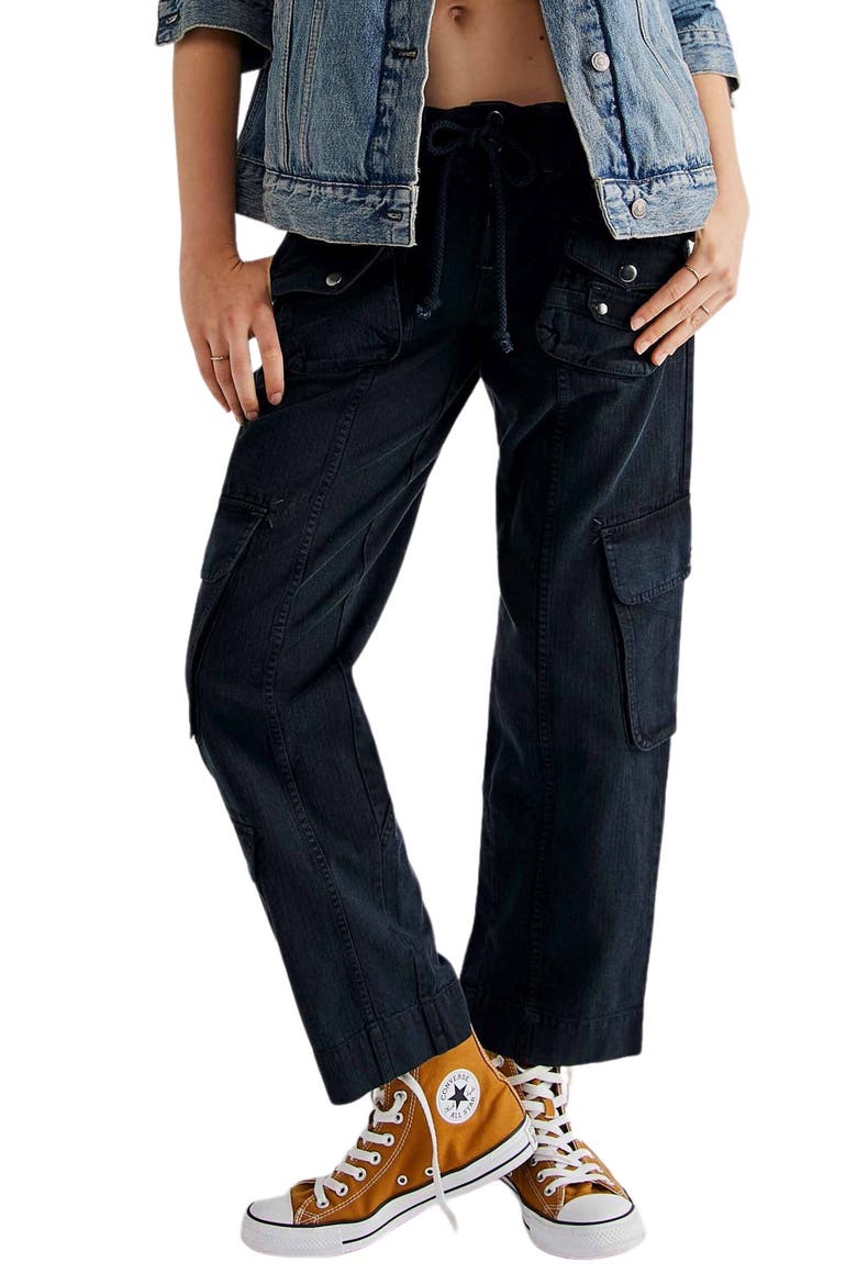 Tahiti Herringbone Cargo Pants, Main, color, BLACK