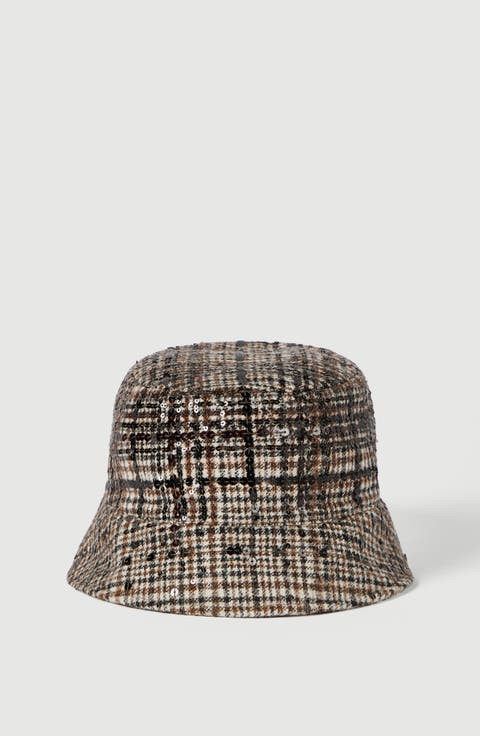 Water-resistant checked alpaca and wool bucket hat with dazzling degradé embroidery