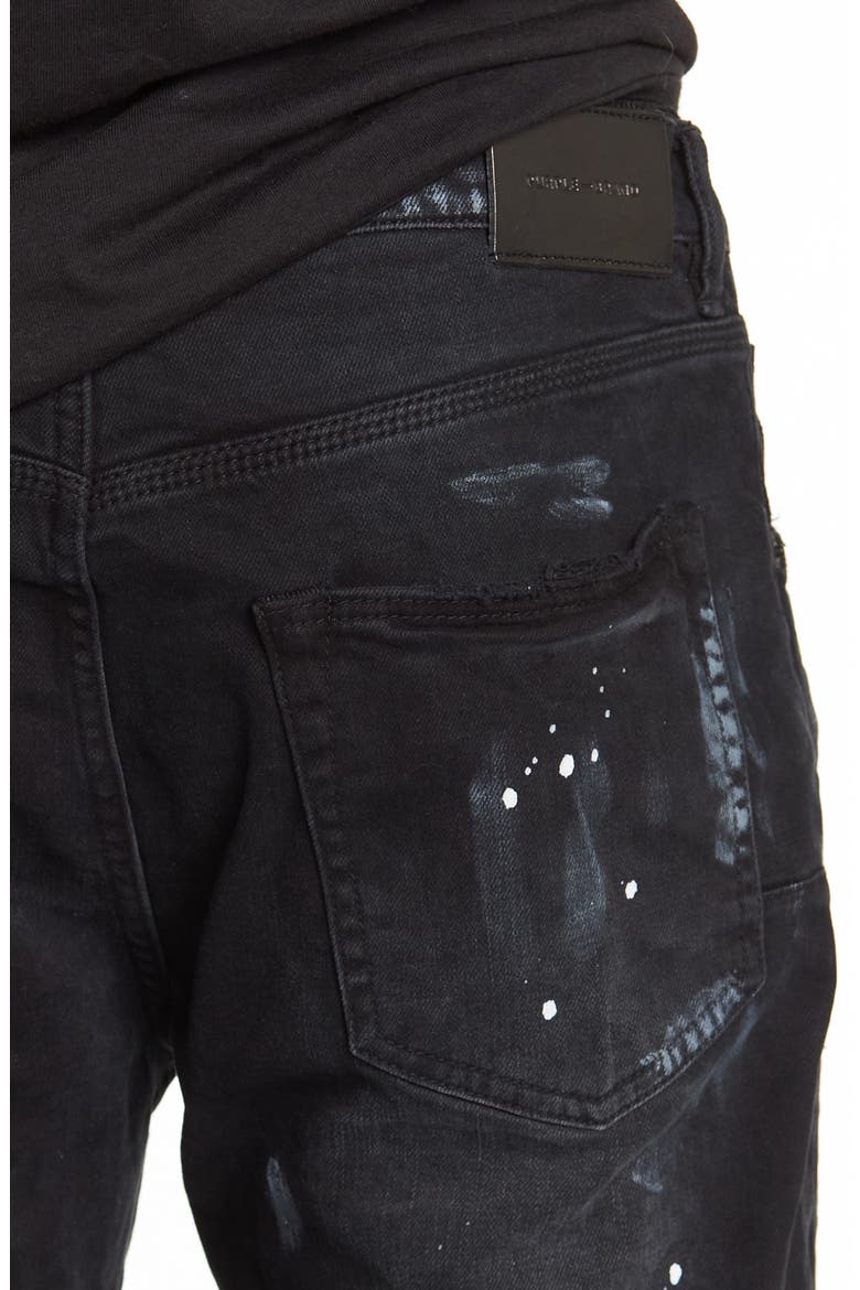 Paint Splatter Ripped Knee Skinny Jeans, Alternate, color, BLACK RESIN KNEE SLIT122
