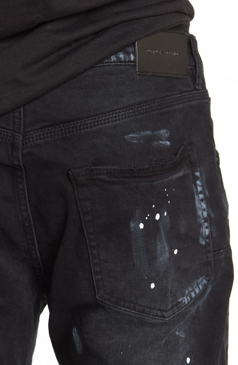 PURPLE BRAND Paint Splatter Ripped Knee Skinny Jeans, Alternate, color, Black Resin Knee Slit122