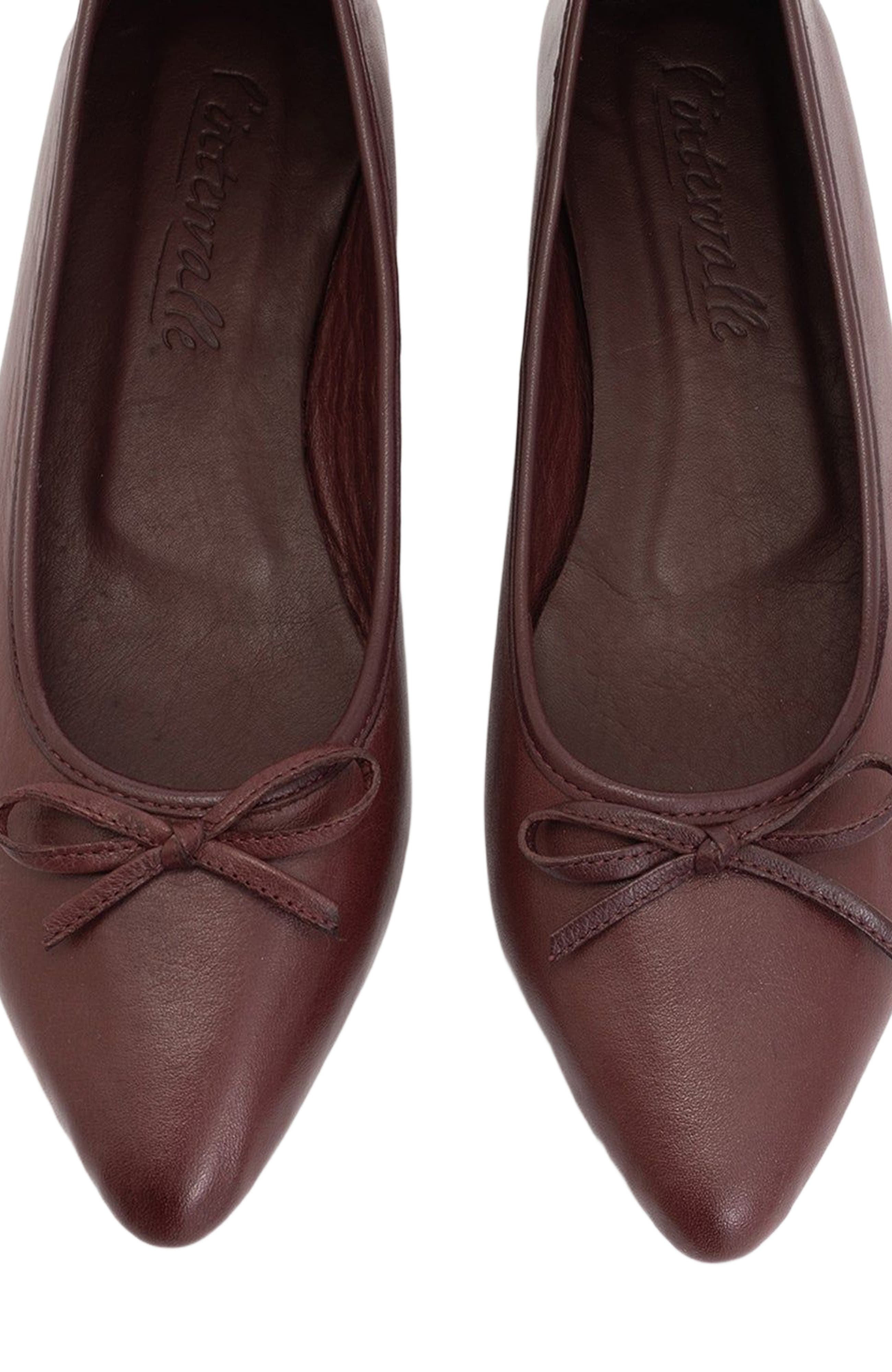Forever & Always Shoes Ruby Leather Pointed Toe Flats, Alternate, color, Burgundy Brown Leather