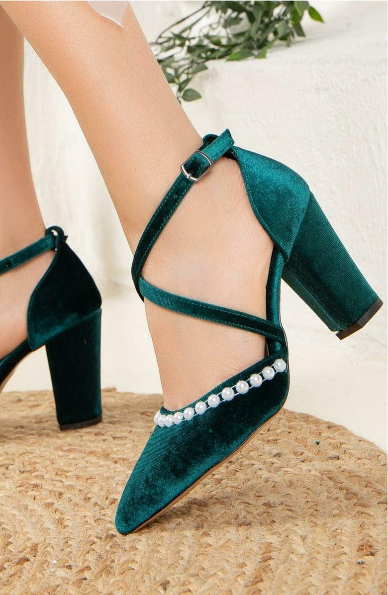 Forever & Always Shoes Sina Criss Cross Heels with Pearls, Alternate, color,