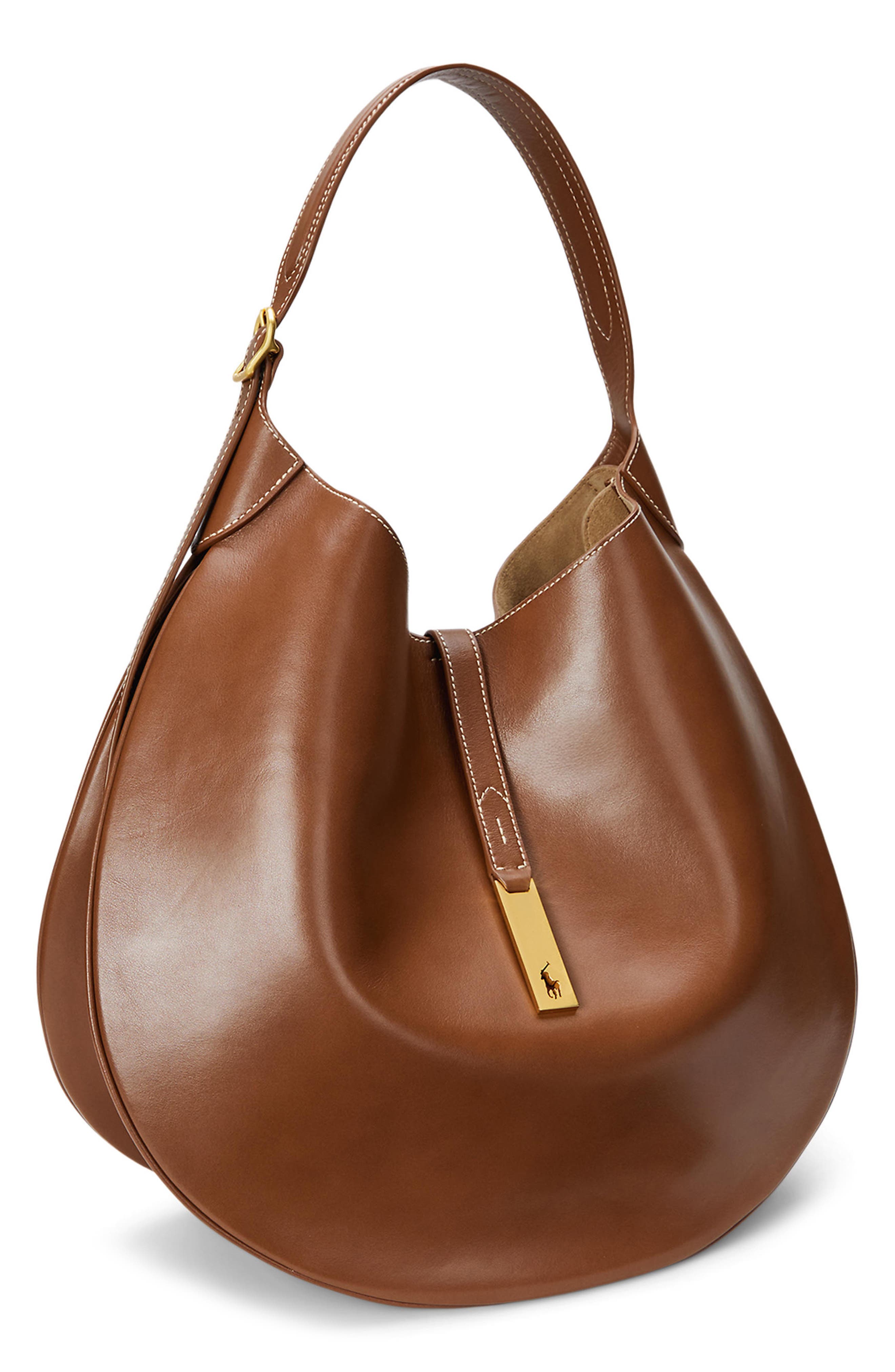 Large Polo ID Leather Shoulder Bag, Alternate, color, CUOIO