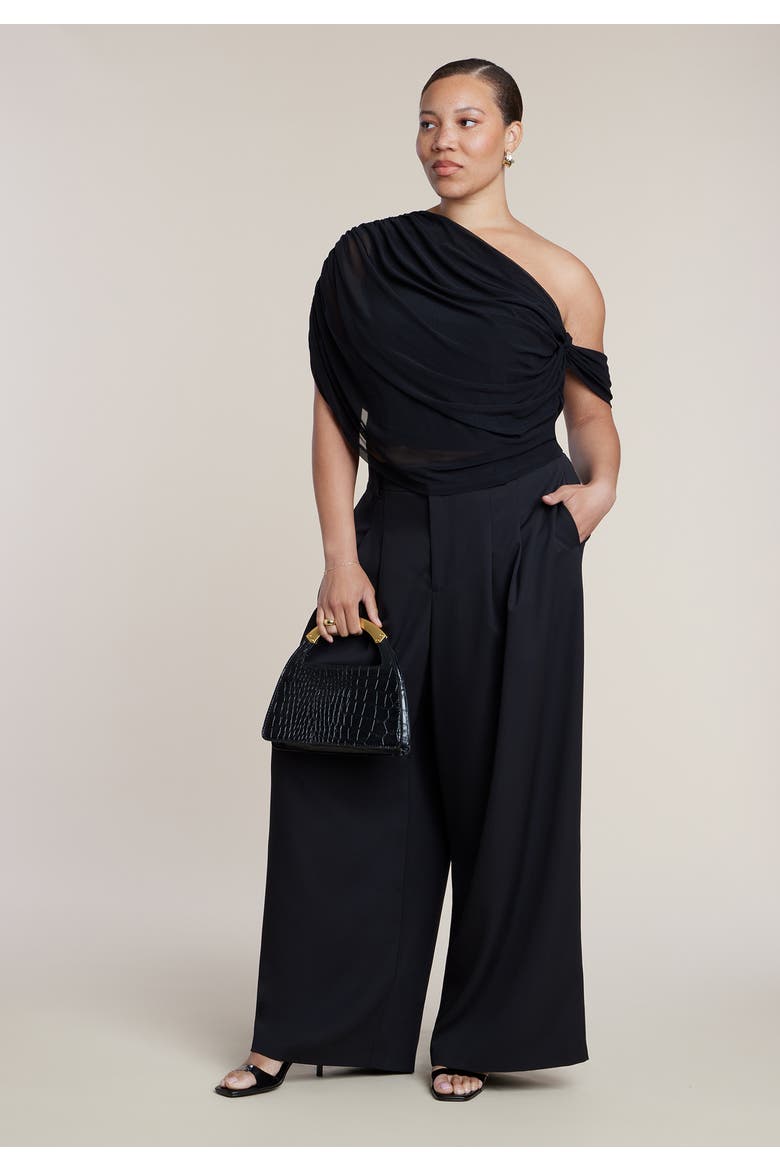 Semi Sheer Twisted One Shoulder Top, Alternate, color, BLACK ONYX