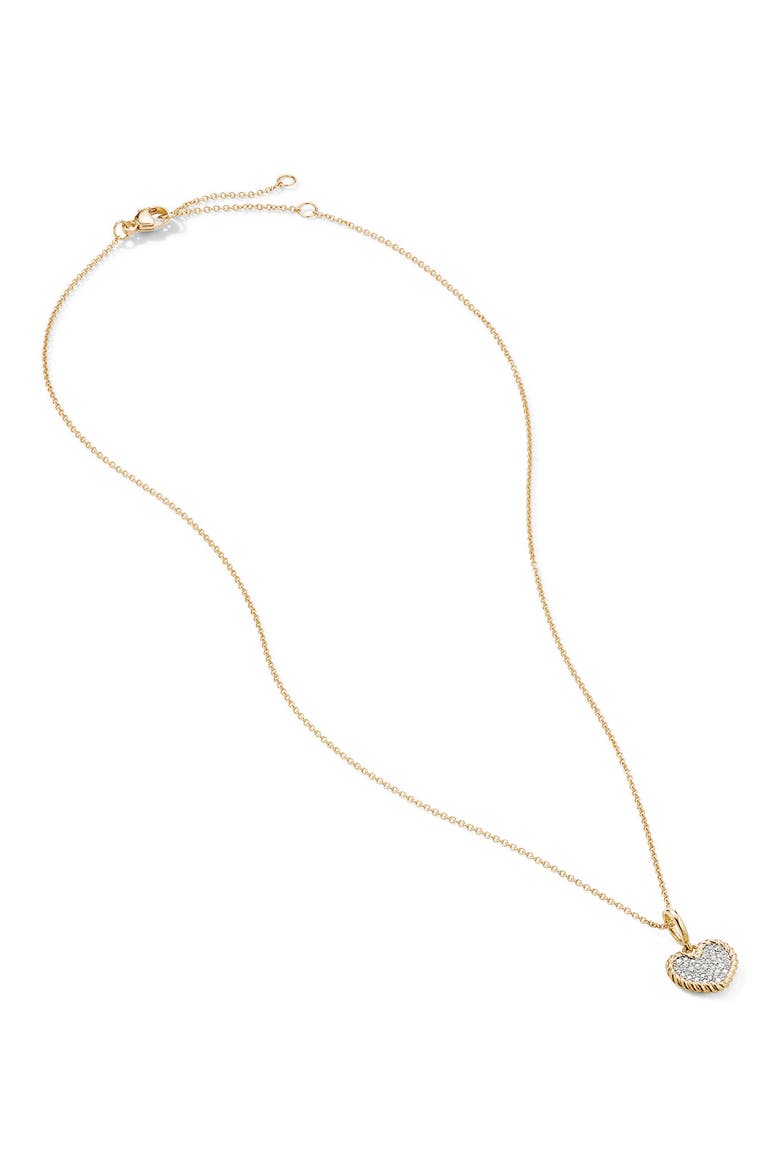 Cable Collectibles® Pavé Plate Heart Charm Necklace in 18K Yellow Gold, Alternate, color, DIAMOND