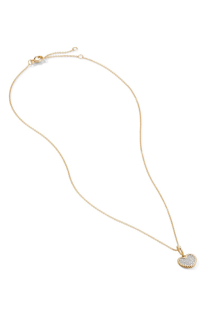 David Yurman Cable Collectibles<sup>®</sup> Pavé Plate Heart Charm Necklace in 18K Yellow Gold, Alternate, color,
