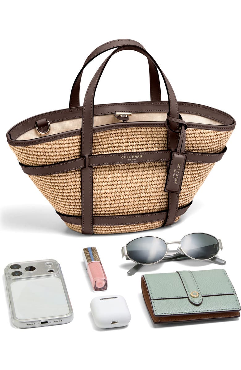 Cole Haan Key West Crossbody Tote, Alternate, color, Natural Raffia/ Dk. Chocolate