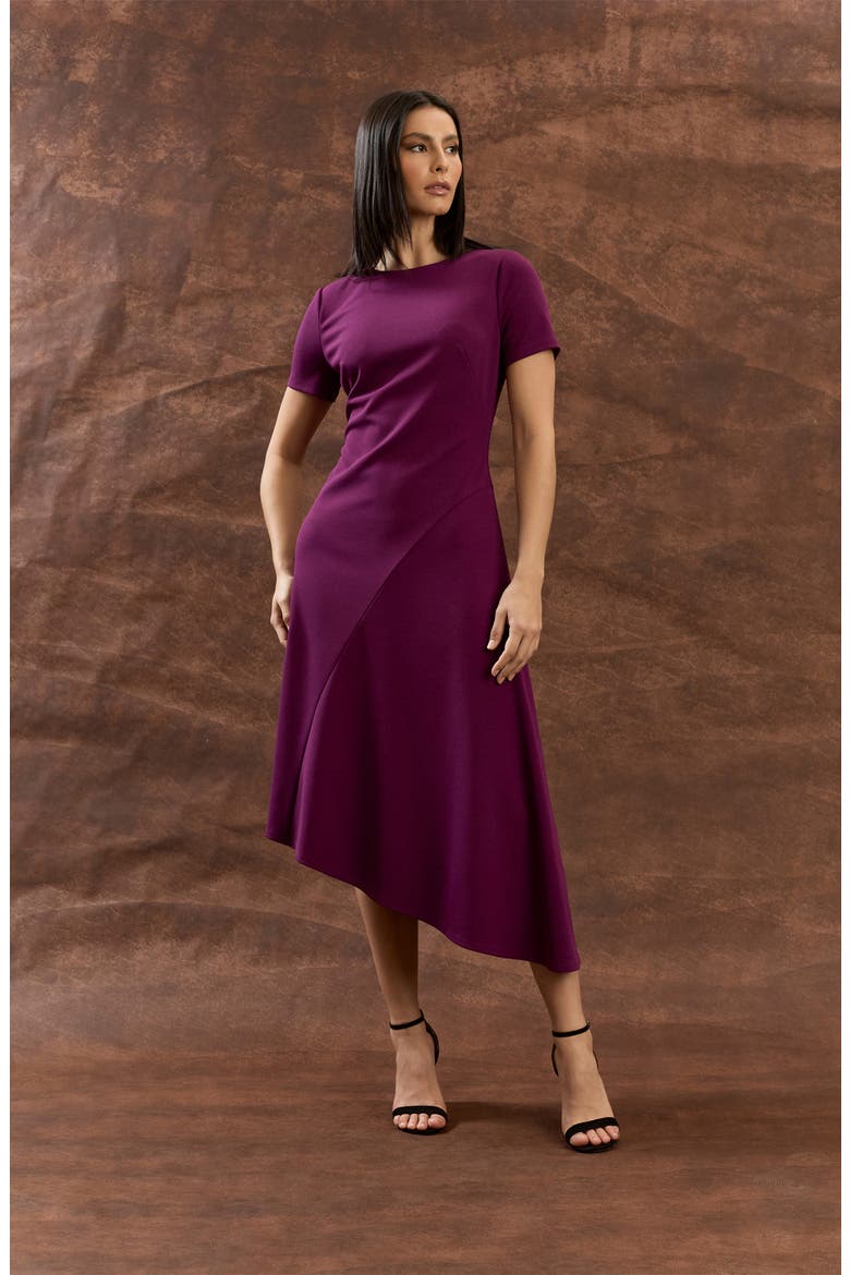 Short Sleeve Asymmetric Midi Dress, Alternate, color, DARK PURPLE