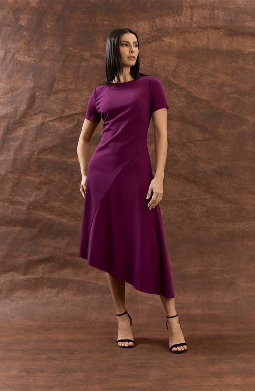 Maggy London Short Sleeve Asymmetric Midi Dress In Purple