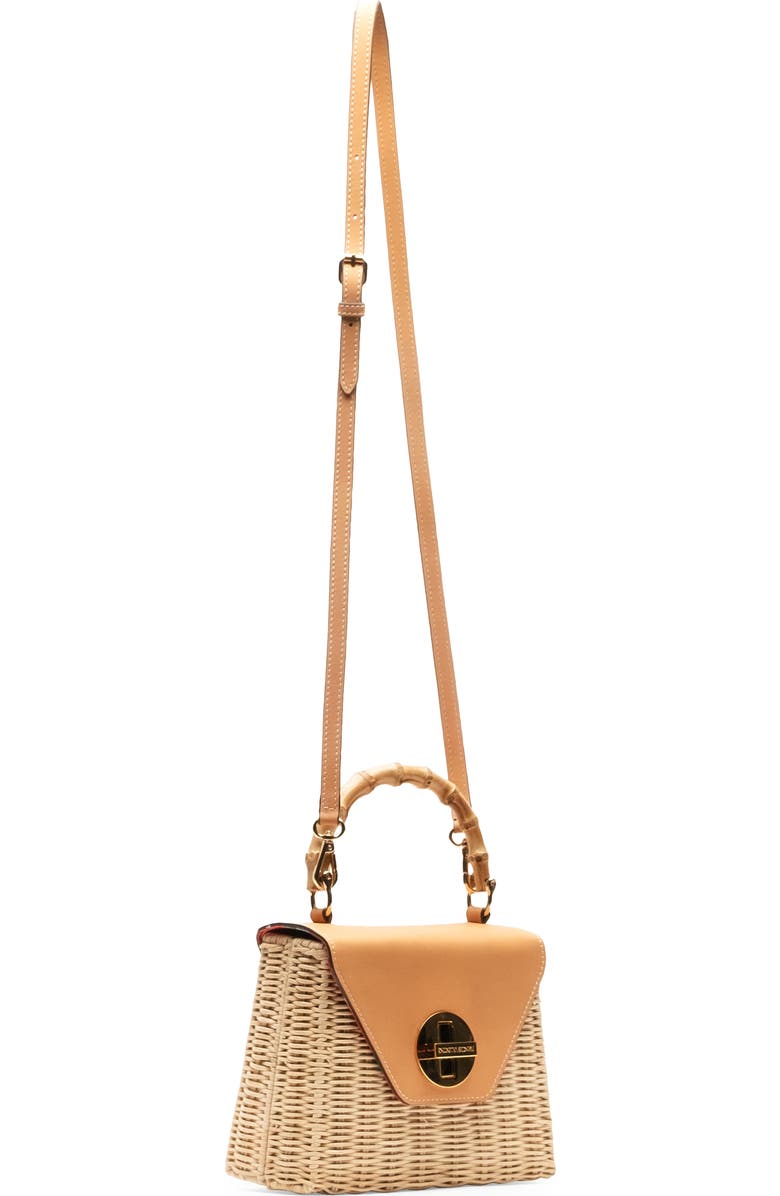 Frances Valentine Mini Midge Woven Wicker & Leather Top Handle Bag, Alternate, color, Toast/ Natural