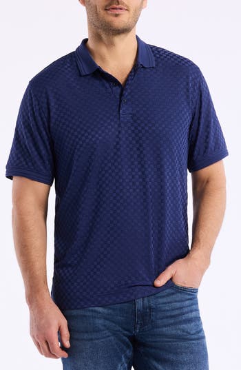 Robert Graham Aaron Checkered Knit Polo In Navy
