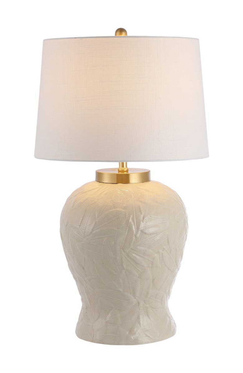 JONATHAN Y Regency Palm Leaf 31.5" Ceramic/Metal Bohemian Cottage LED Table Lamp, Cream, Main, color, Cream