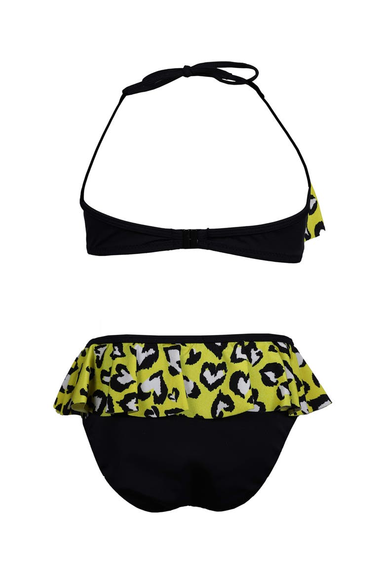 Kids' Playful Heart Print Ruffled Two Piece Bikini, Alternate, color, Black-Yellow