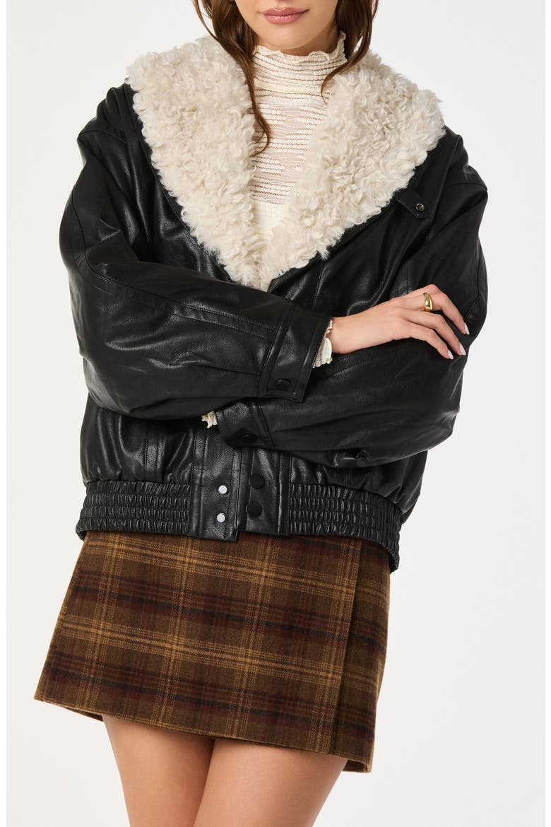 Jonyssa Faux Fur Trim Faux Leather Jacket, Main, color, BLACK