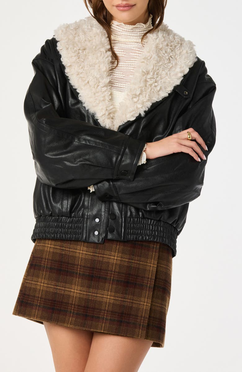 ASTR the Label Jonyssa Faux Fur Trim Faux Leather Jacket, Main, color, Black
