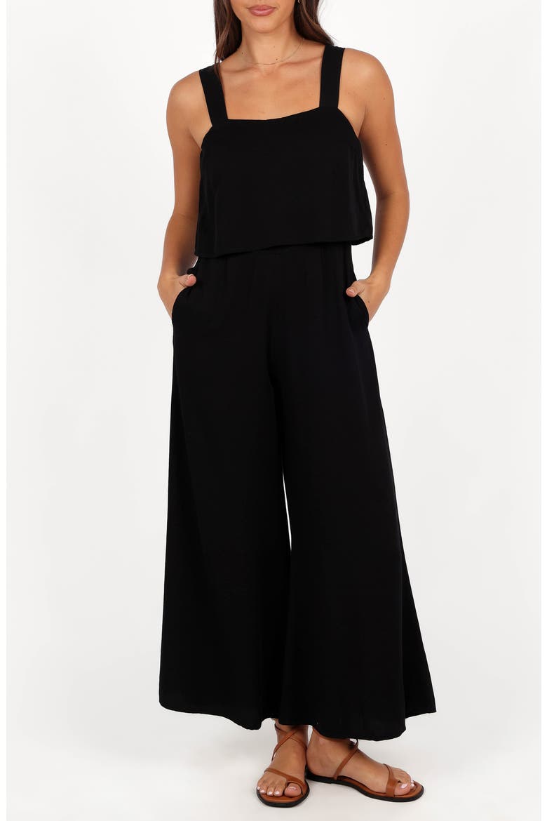 Delia Popover Sleeveless Wide Leg Jumpsuit, Main, color, BLACK