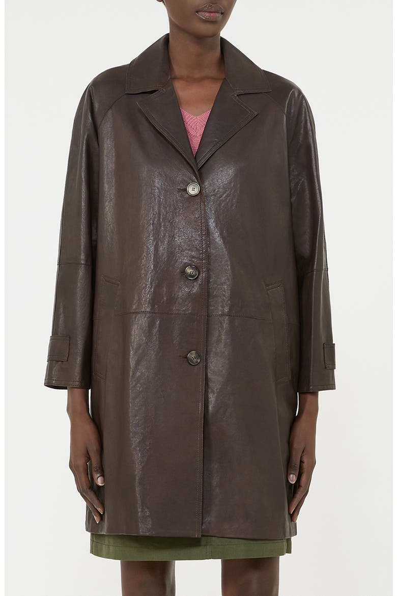 Camino Leather Trench Coat, Main, color, BROWN