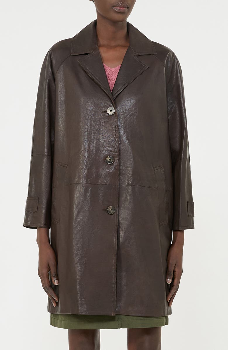 Weekend Max Mara Camino Leather Trench Coat, Main, color, Brown