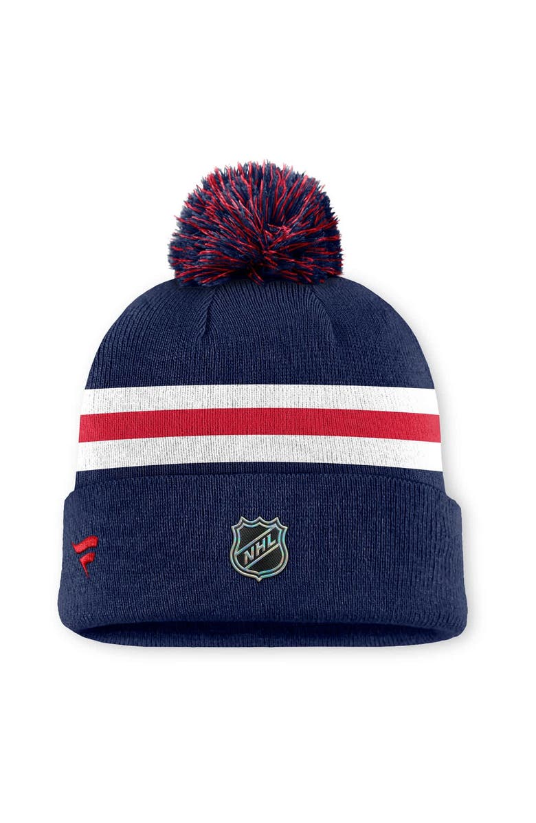 FANATICS Men's Fanatics Navy New York Rangers Authentic Pro Rink Cuffed Knit Hat with Pom, Alternate, color, Navy