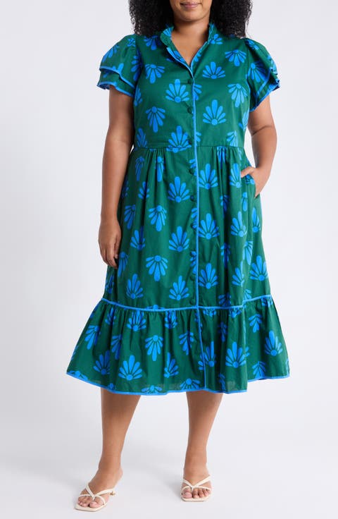 Davie Button Cotton Midi Shirtdress