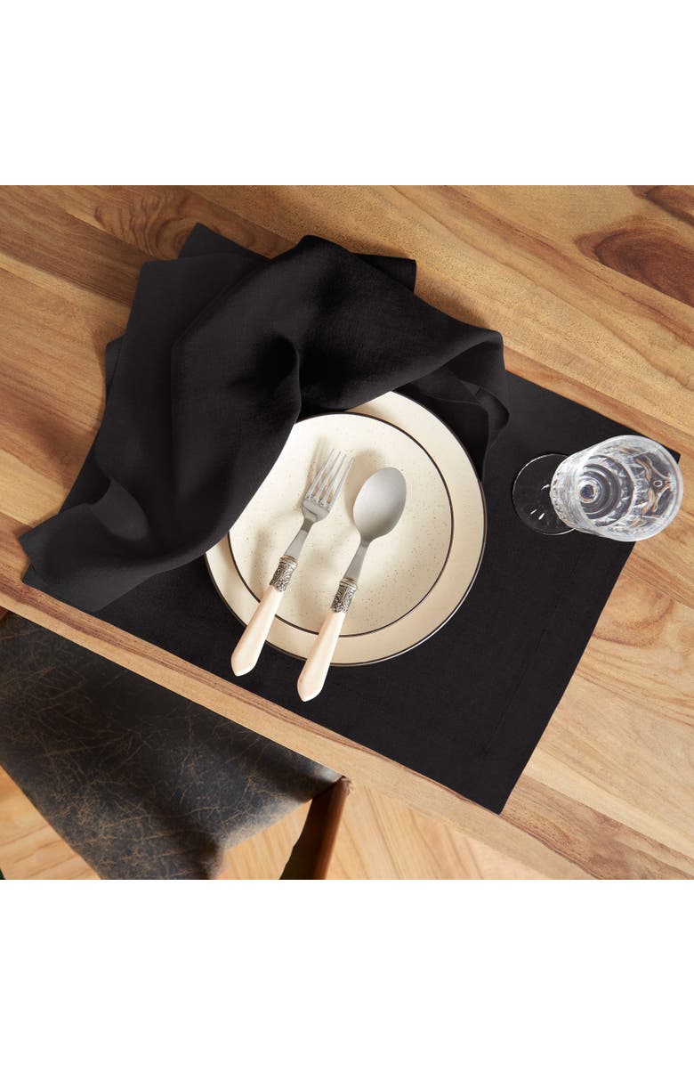 Solino Home Linen Placemats Set of 4, 14 x 19 Inch for Dining Table, Holiday and Everyday Table Decor - Sonoma, Alternate, color, Black