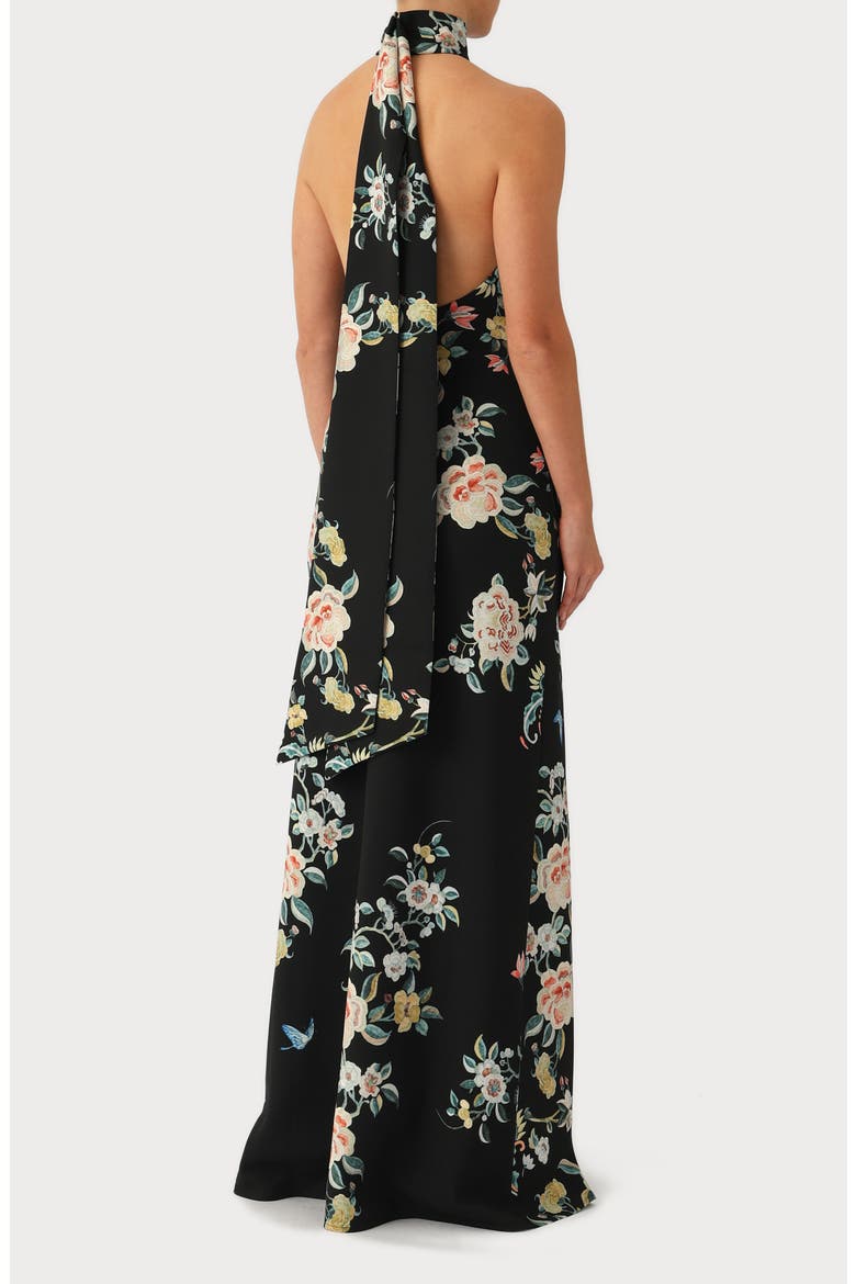 Georgia Floral Halter Gown, Alternate, color, BLACK