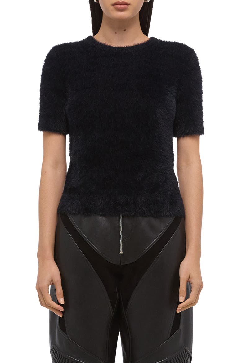 Eyelash Faux Fur Crop Top, Main, color, BLACK