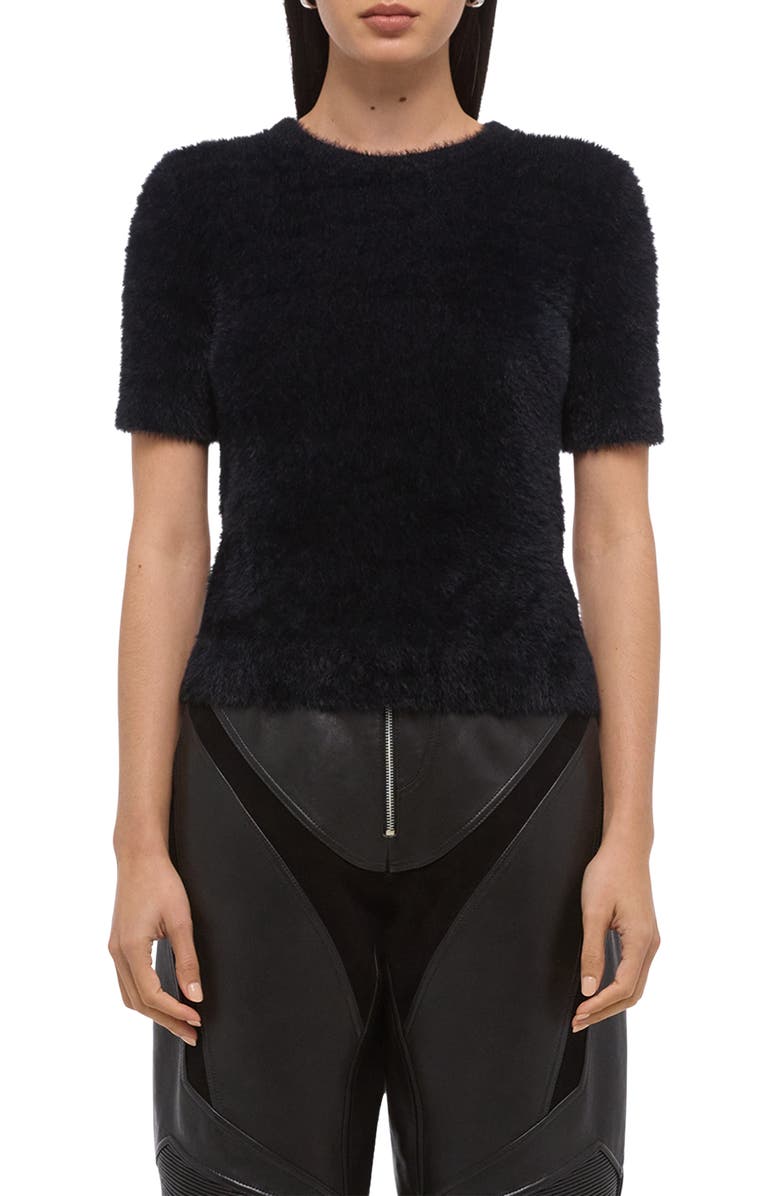 Helmut Lang Eyelash Faux Fur Crop Top, Main, color, Black