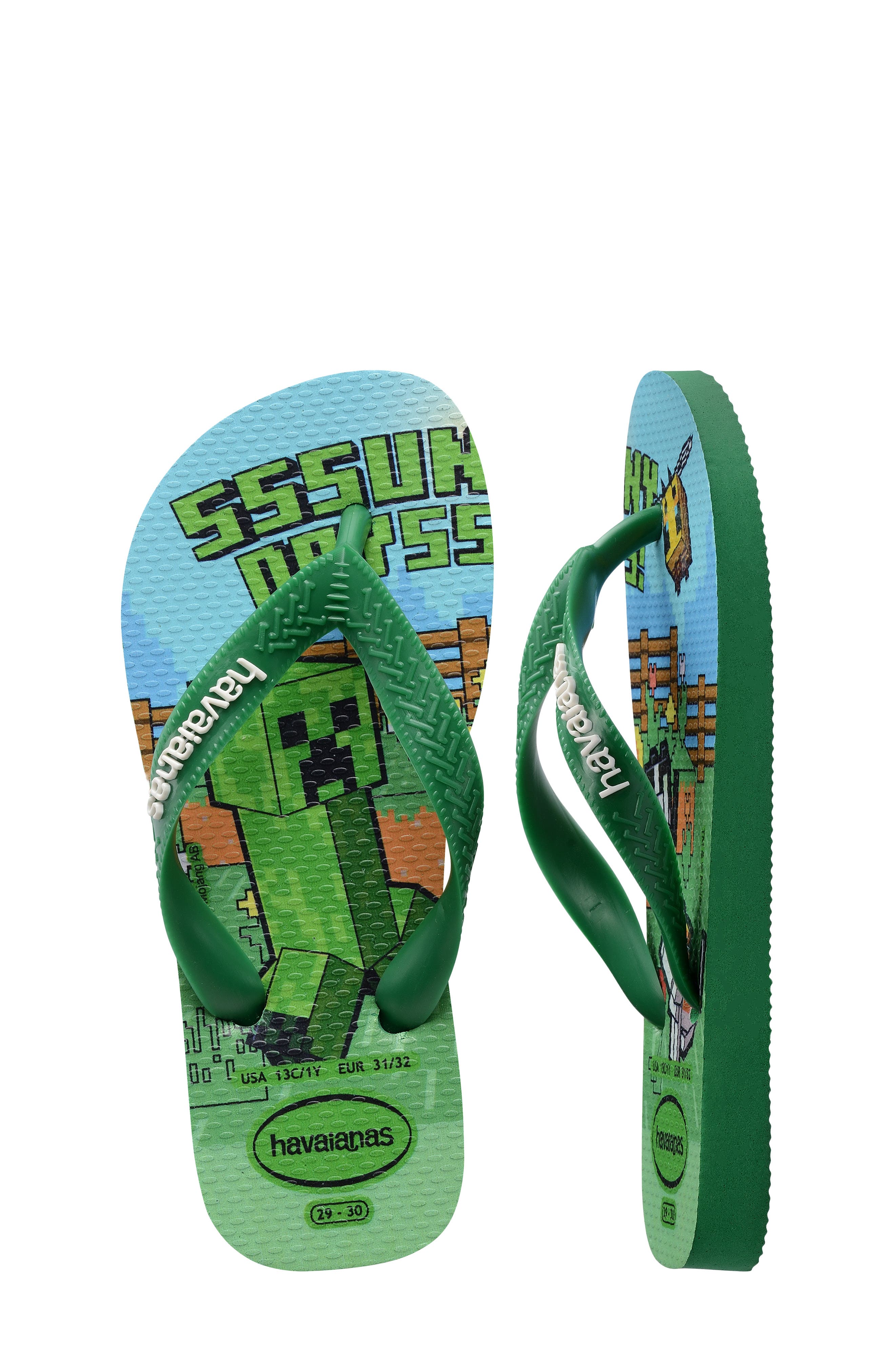 Kids' Minecraft Flip Flop, Alternate, color, GREEN