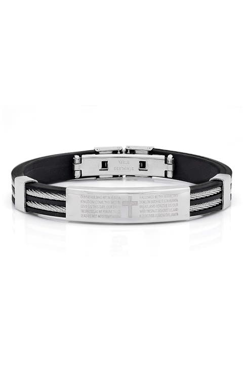 Stainless Steel Cross ID Plate Bracelet