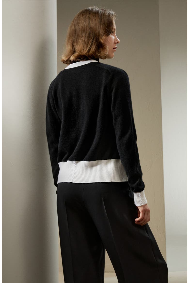 Women's Gemini Cashmere Cardigan with Contrasting Hem, Alternate, color, Black