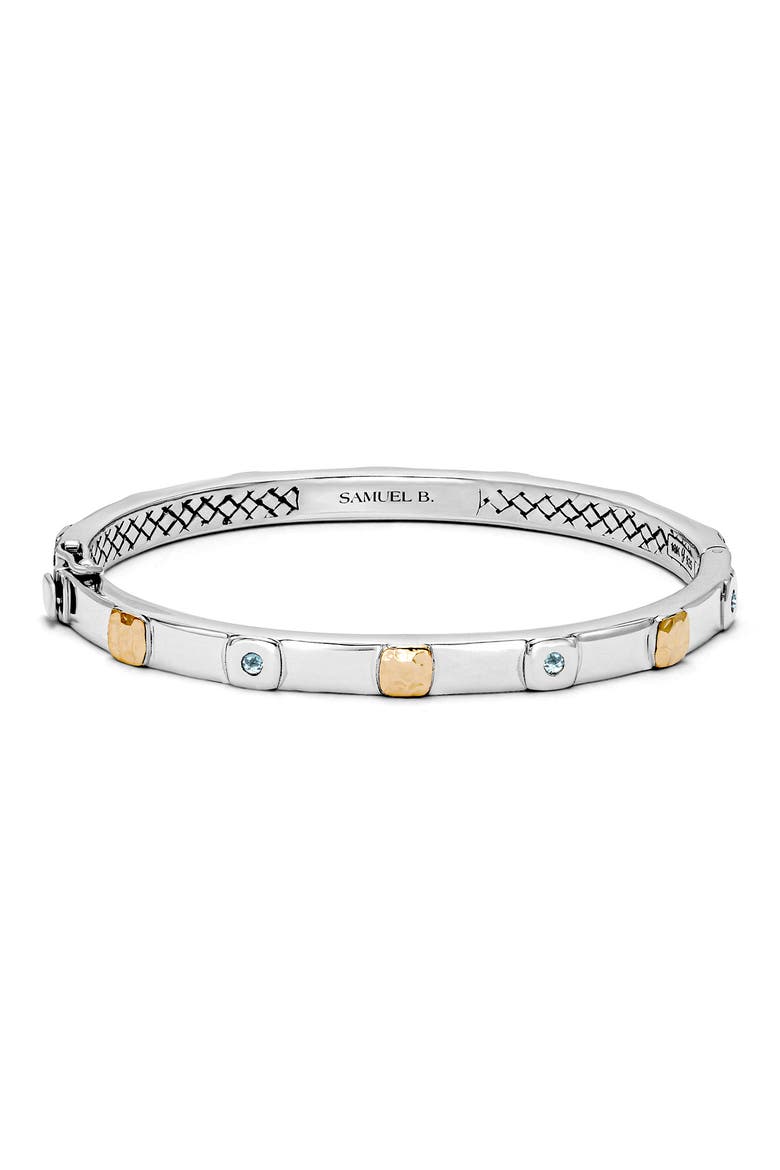 Semiprecious Stone Two-Tone Bangle Bracelet, Main, color, BLUE