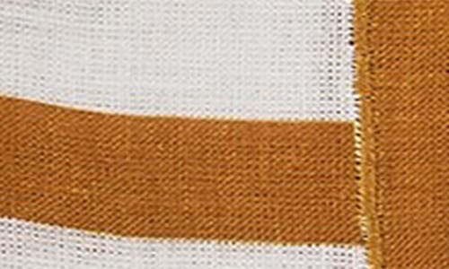 Misette Jardin Embroidered 4-piece Linen Scalloped Stripe Napkin Set In Dark Base Amber