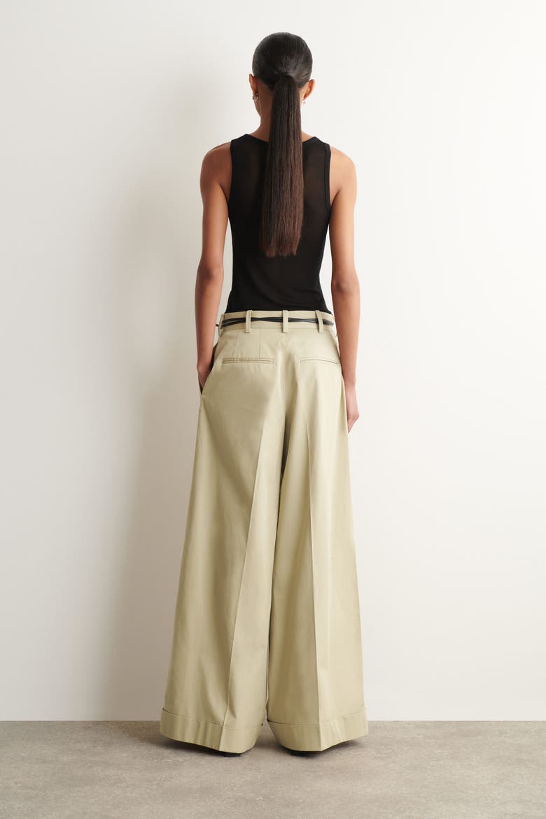 Cotton-twill Wide-leg Turn-up Pants, Alternate, color, BEIGE