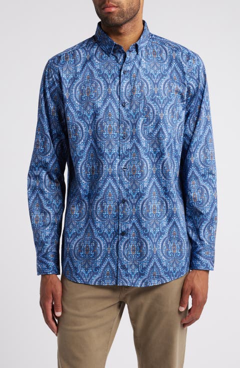 Medallion Print Oversize Button-Up Shirt