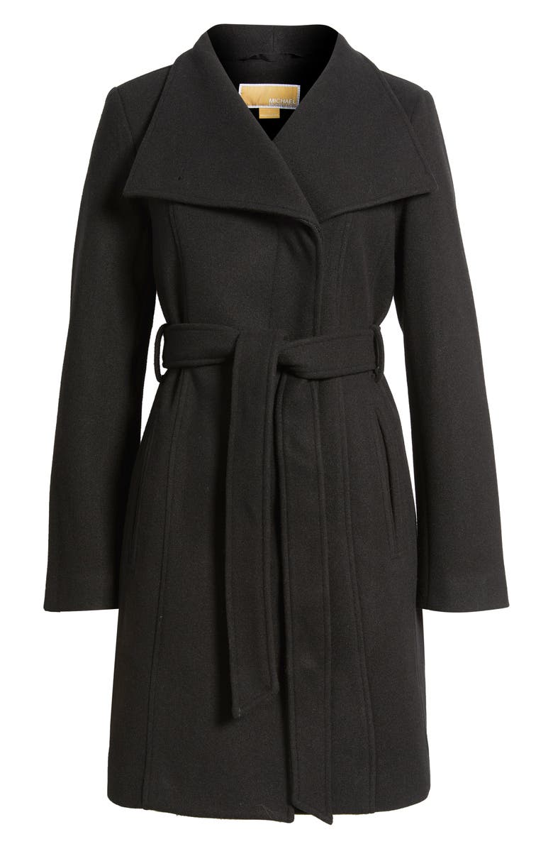 Michael Kors Belted Coat with Oversize Collar, Main, color, Black