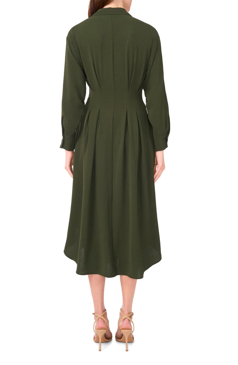 Halogen<sup>®</sup> Pleated Long Sleeve Belted Waist Midi Shirtdress, Alternate, color, Kombu Green