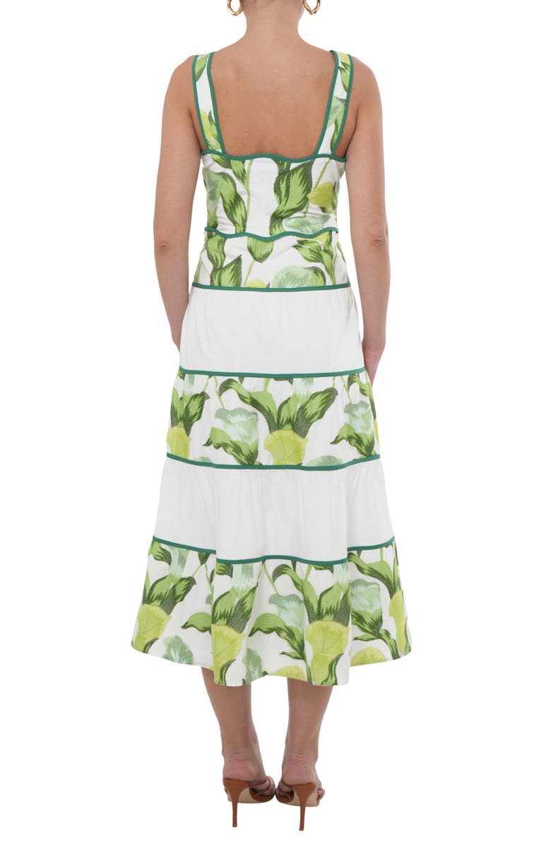 Adelyn Rae Floral Colorblock Tiered Cotton Midi Dress, Alternate, color, White/ Multi