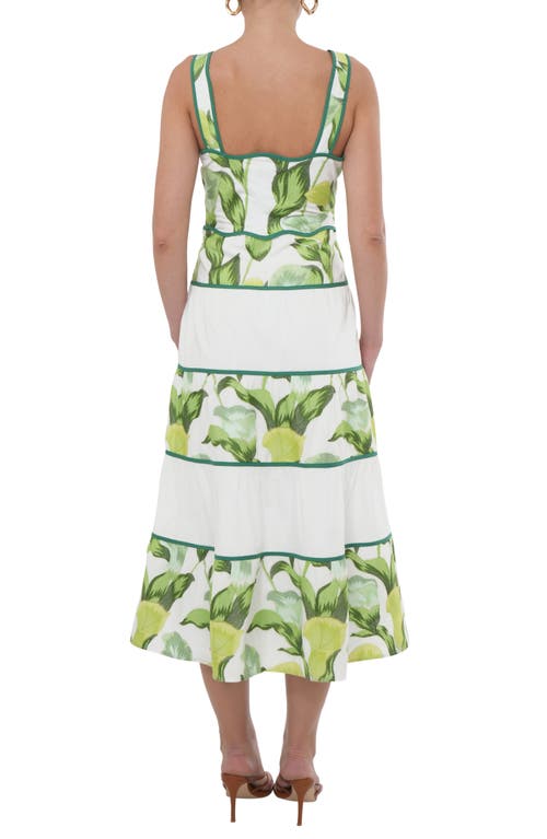 Adelyn Rae Floral Colorblock Tiered Cotton Midi Dress In White/multi